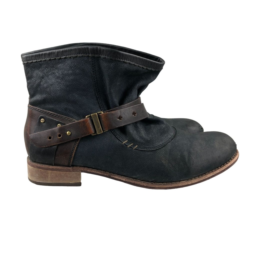 Cat Caterpillar Women's 10 Rita Grey Brown Leather Harness Buckle Ankle Boots